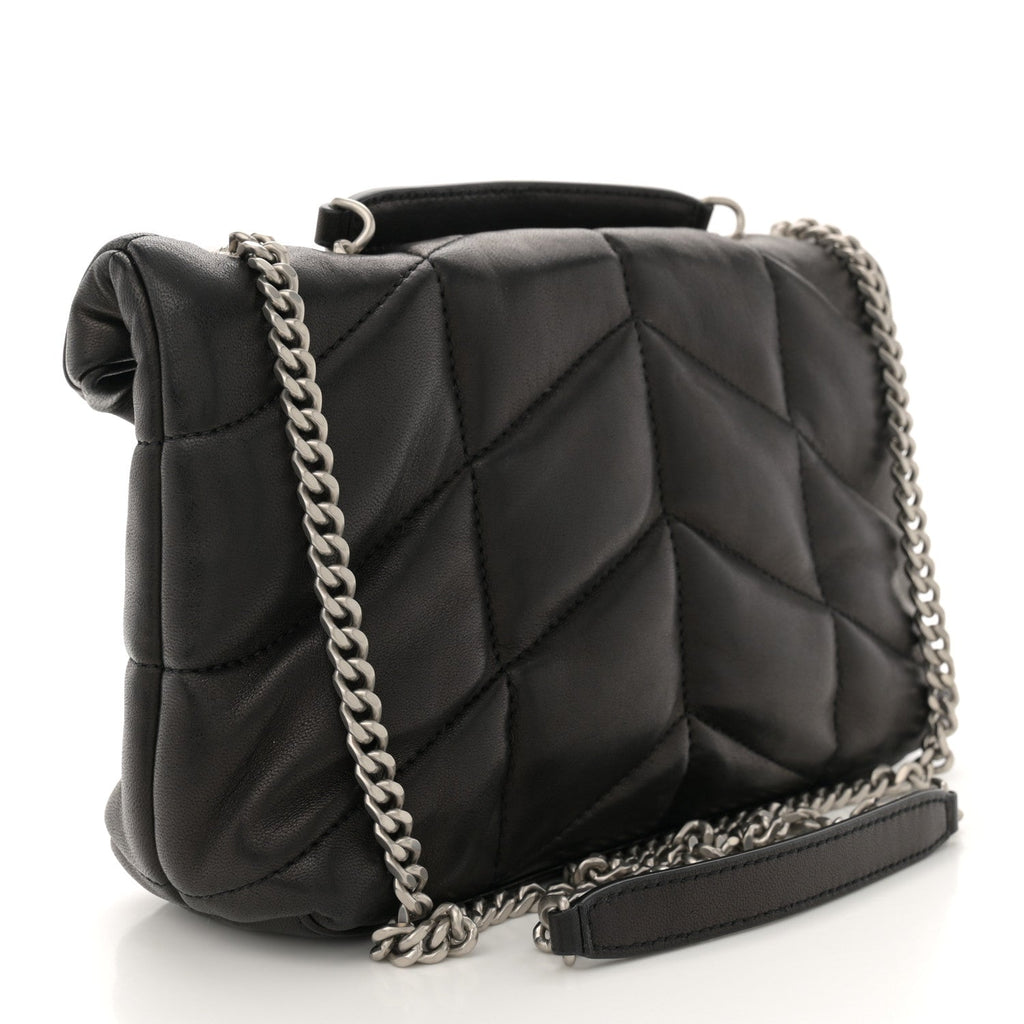 Lambskin Quilted Toy Loulou Puffer Monogram Chain Satchel Black