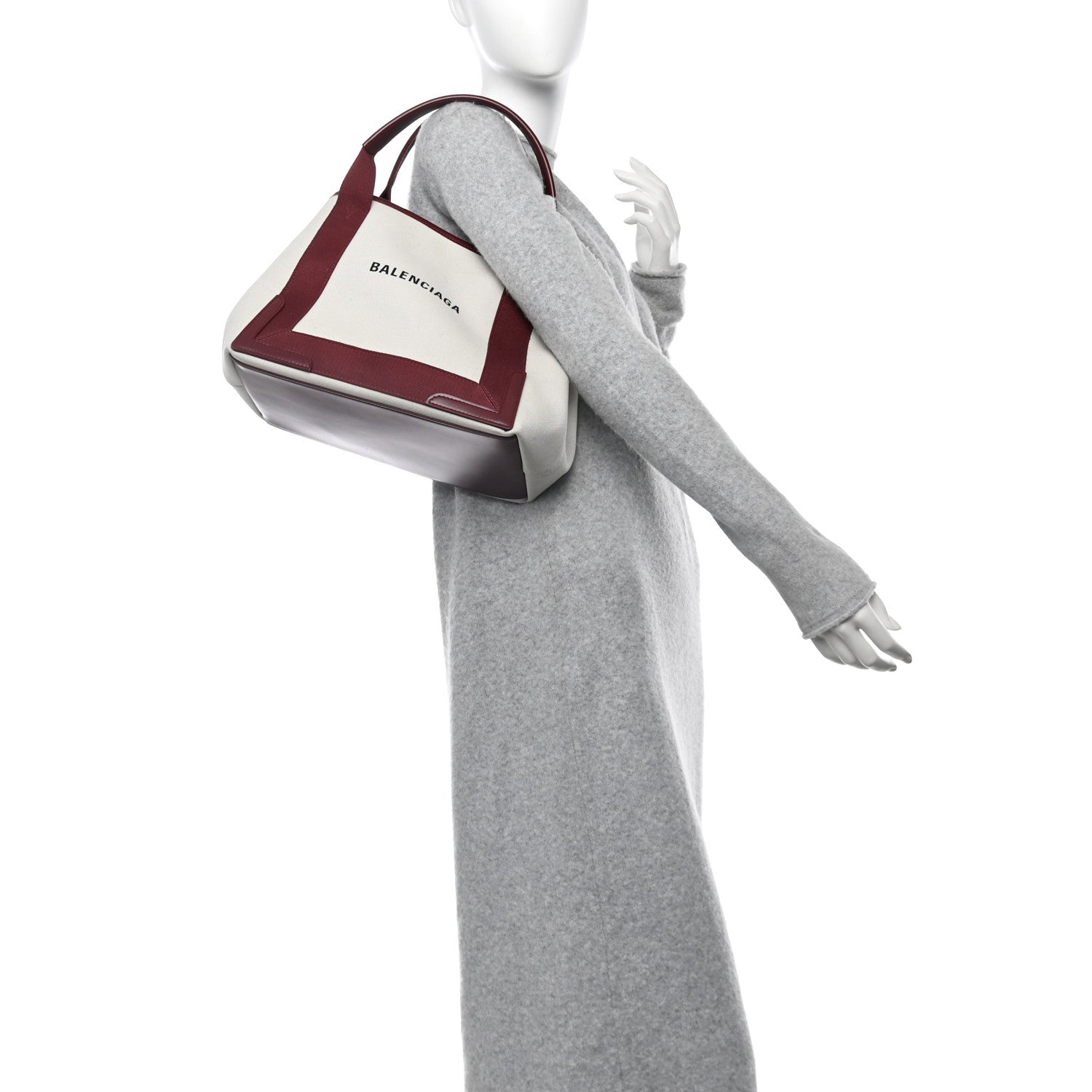 Cotton Canvas Calfskin S Navy Cabas Natural Burgundy
