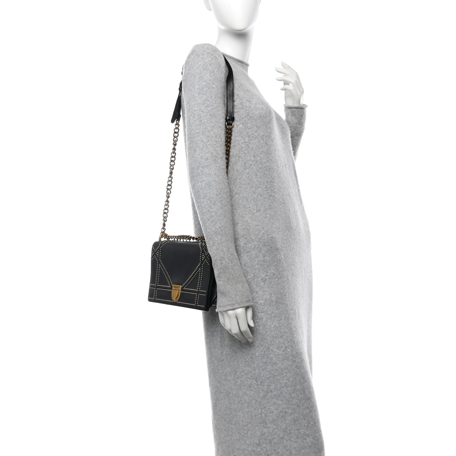 Lambskin Studded Medium Diorama Flap Bag Black