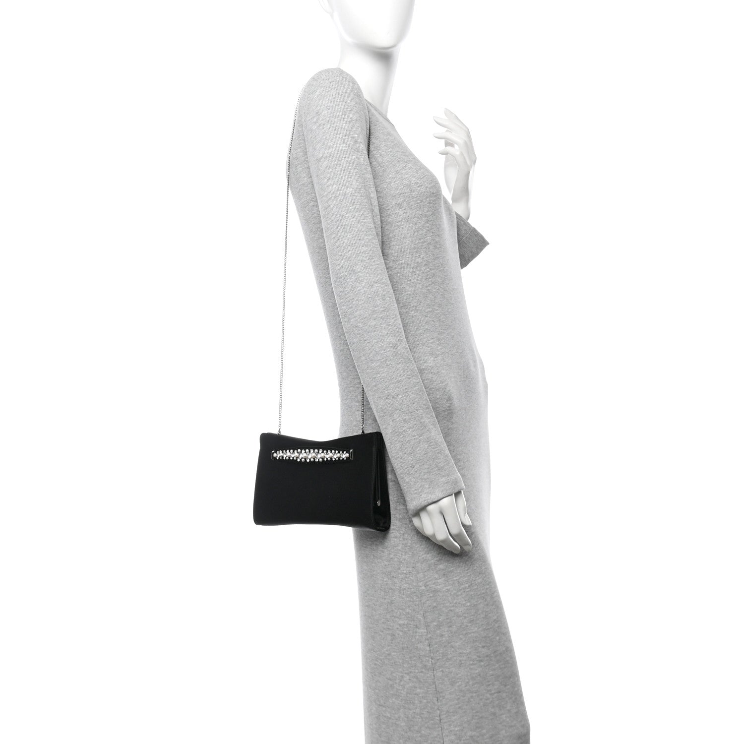 Satin Crystal Pearl Venus Clutch Black