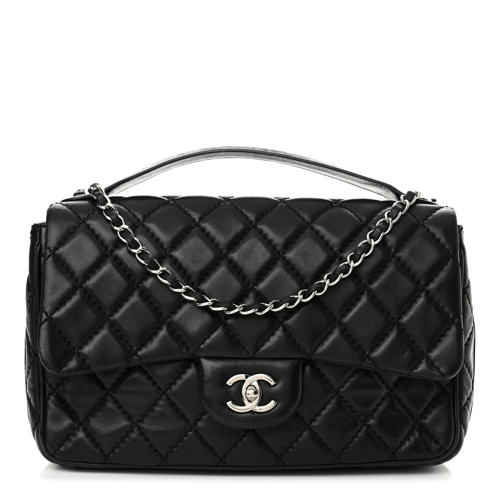 Lambskin Quilted Jumbo Easy Carry Flap Black