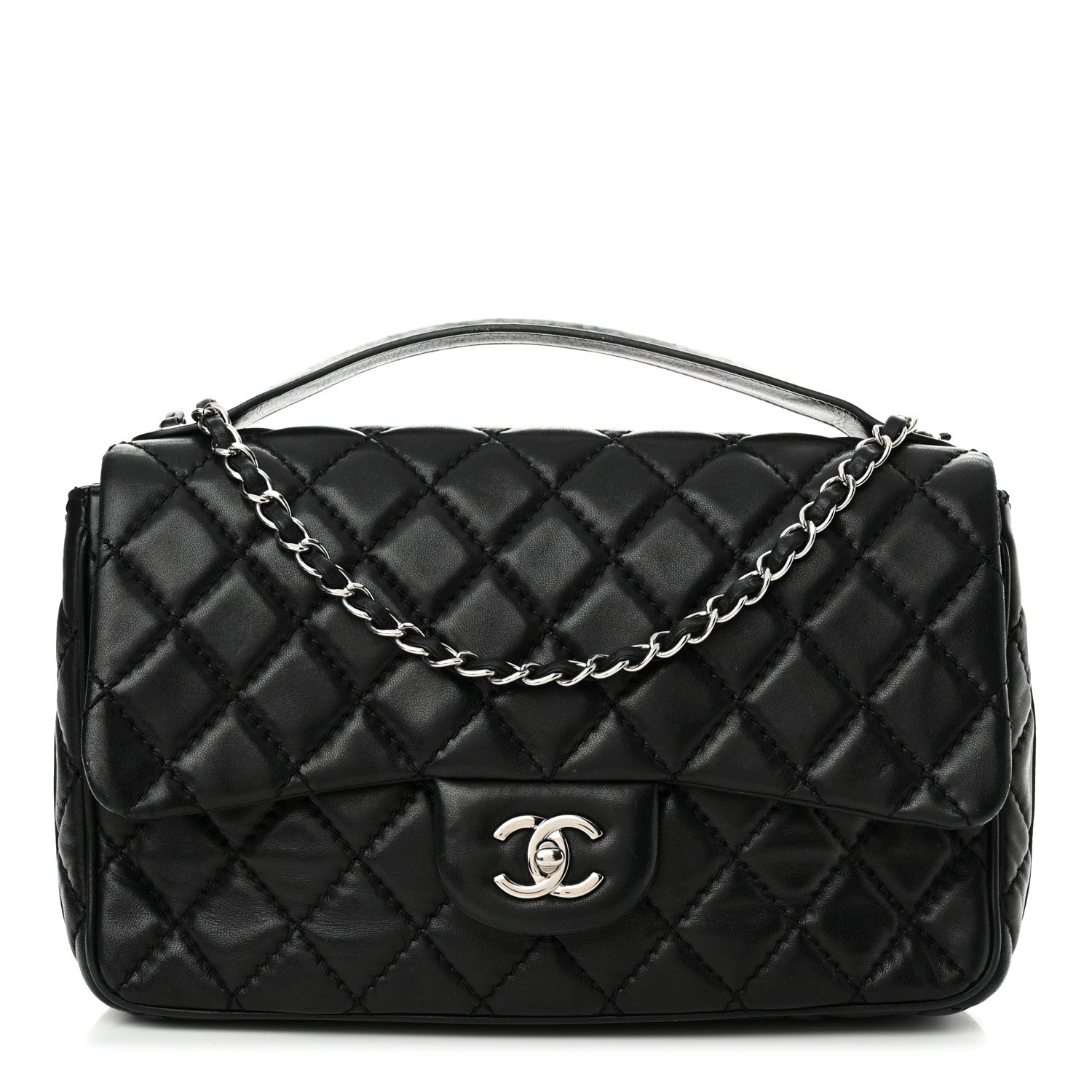 Lambskin Quilted Jumbo Easy Carry Flap Black