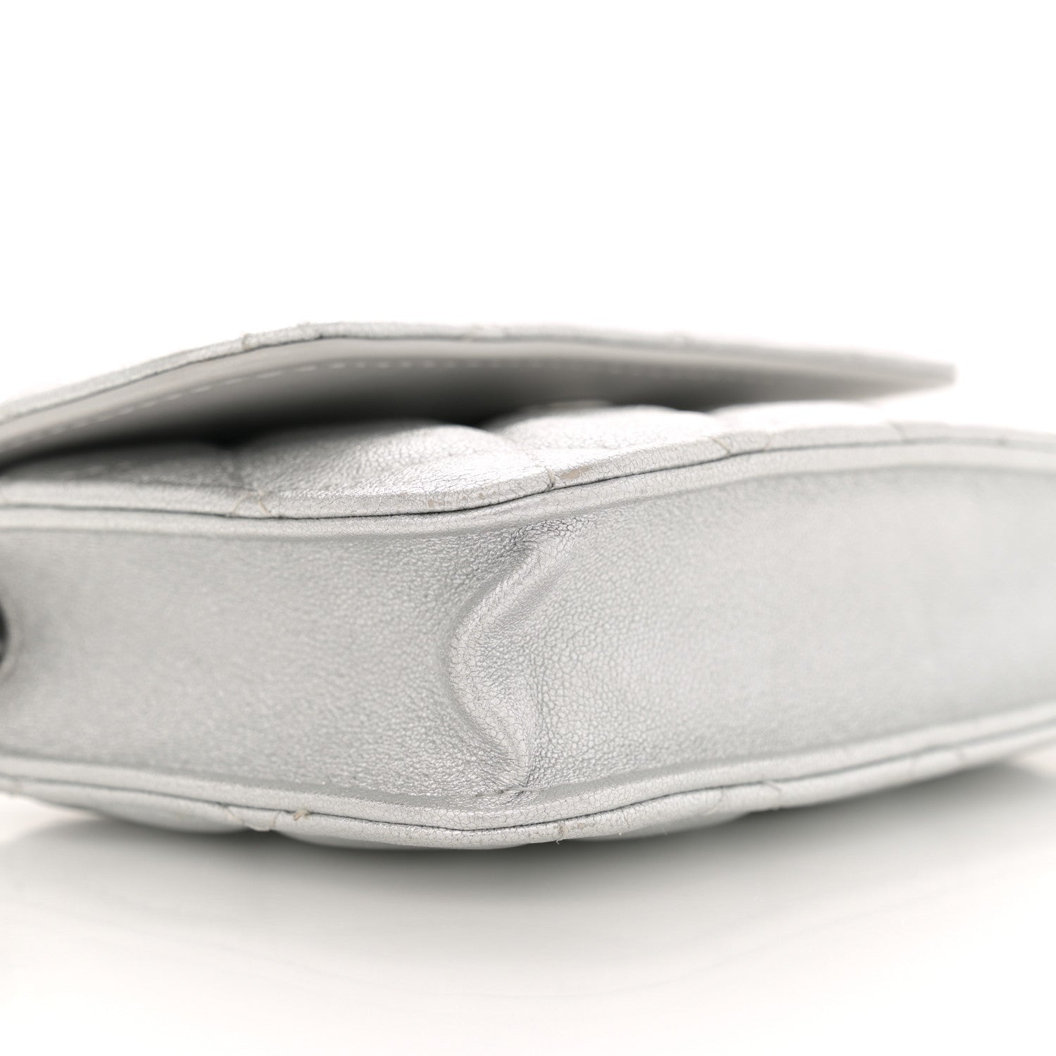 Metallic Goatskin Quilted Star Flap Waist Belt Bag Silver
