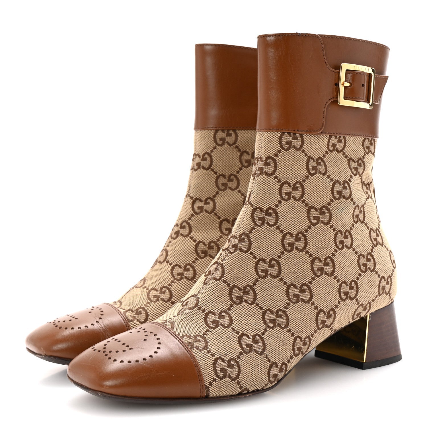 Monogram Cordovan Lux GG Ankle Boots 36.5 Beige Cuir