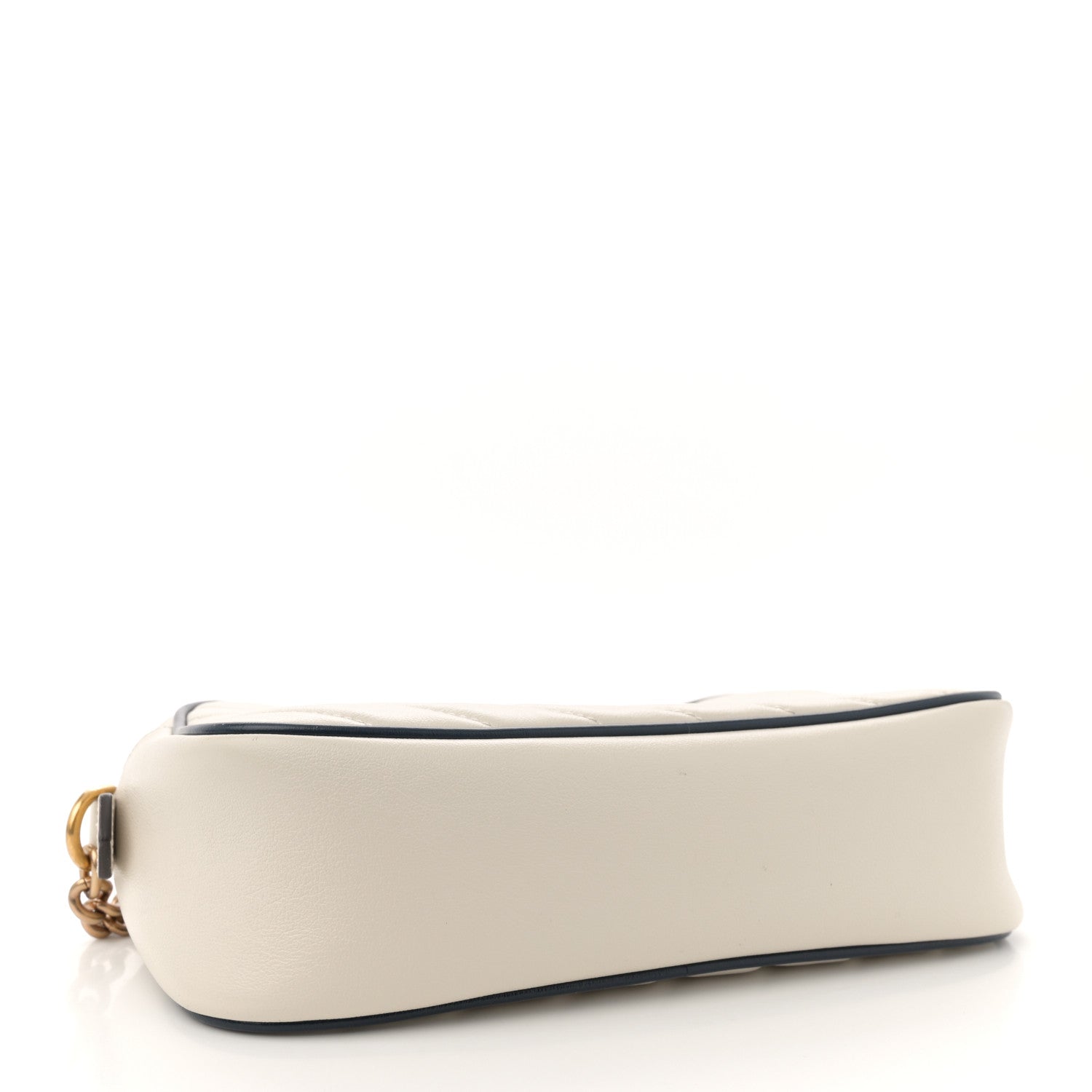 Vintage Effect Calfskin Matelasse Diagonal Small Torchon GG Marmont Chain Shoulder Bag Mystic White Blue Agata