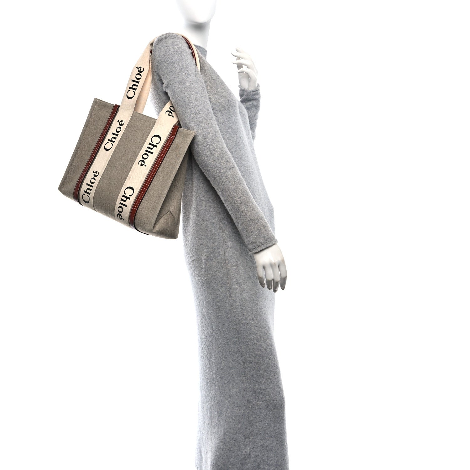 Linen Calfskin Medium Woody Ribbon Tote White Brown