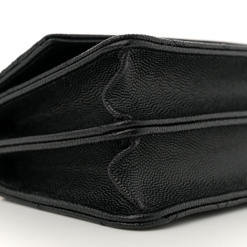Caviar Quilted Trendy Handle Clutch With Chain Black