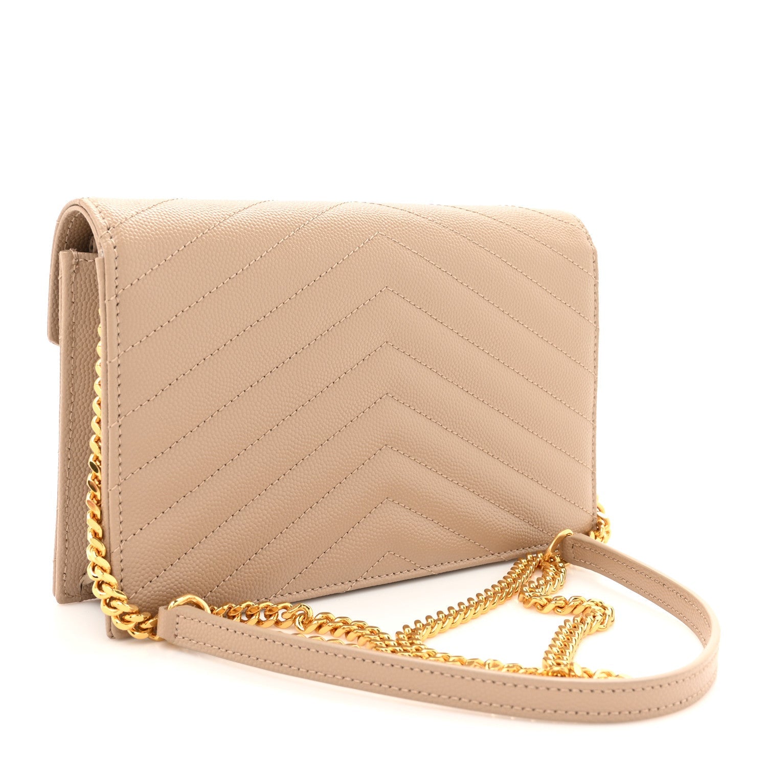 Grain De Poudre Matelasse Chevron Monogram Envelope Chain Wallet Dark Beige