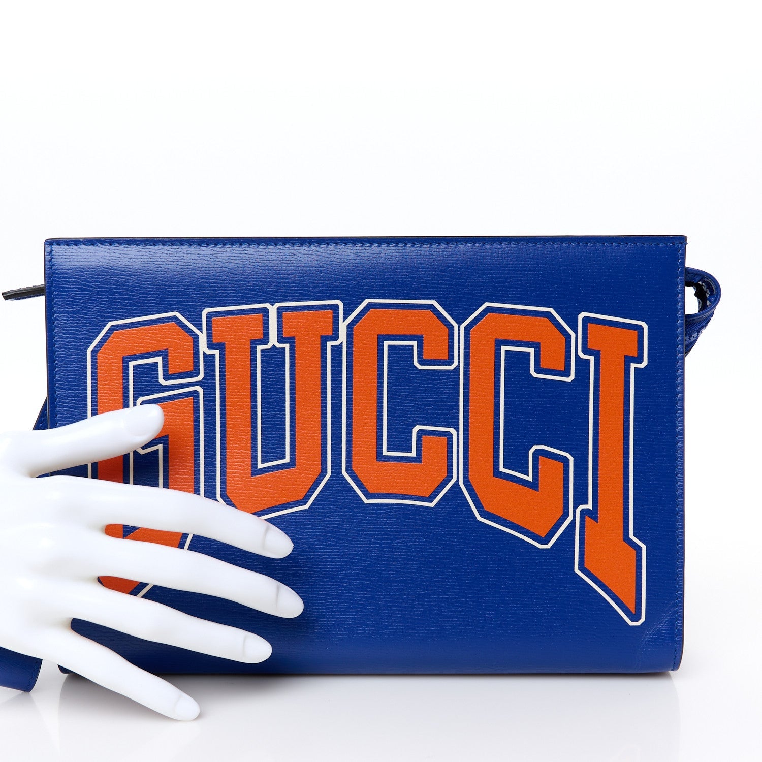 New Shanghai Calfskin Interlocking G Logo Wristlet Pouch Cobalt Blue Orange