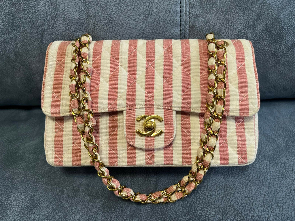 Chanel Vintage Striped Linen Classic Flap Bag