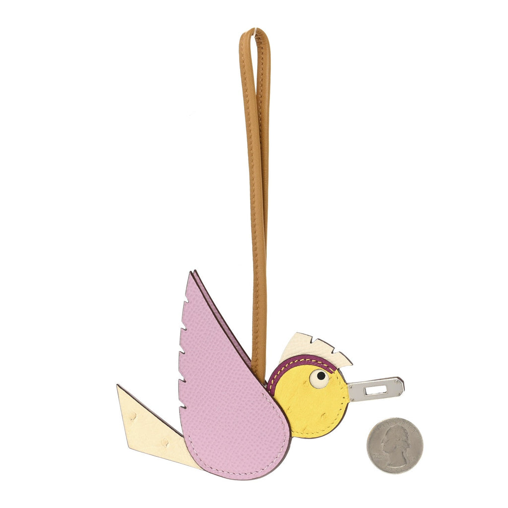 Ostrich Epsom Swift Birdy Bag Charm Mauve Sylvestre Nata Jaune Citron Magnolia Sesame