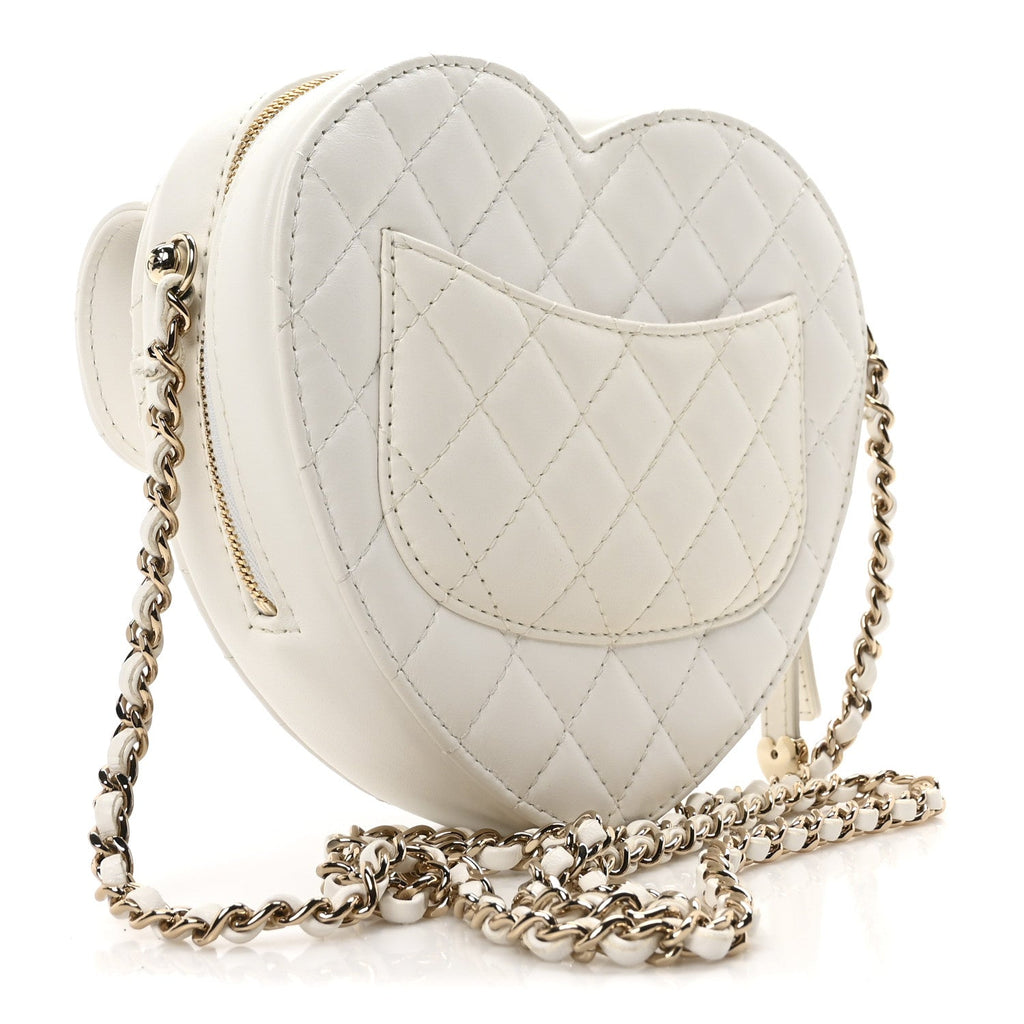 Lambskin Quilted CC In Love Heart Bag White