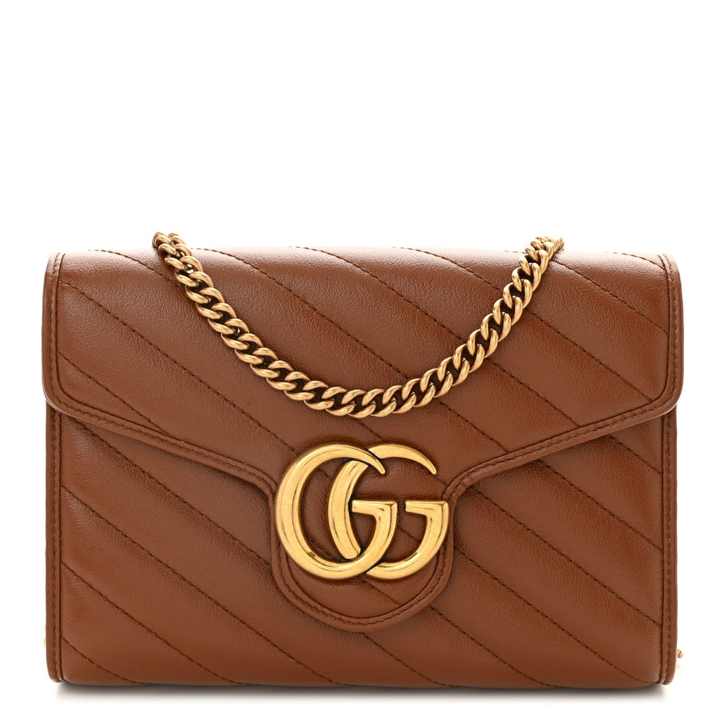 Azalea Calfskin Matelasse Diagonal GG Marmont Chain Wallet Cuir
