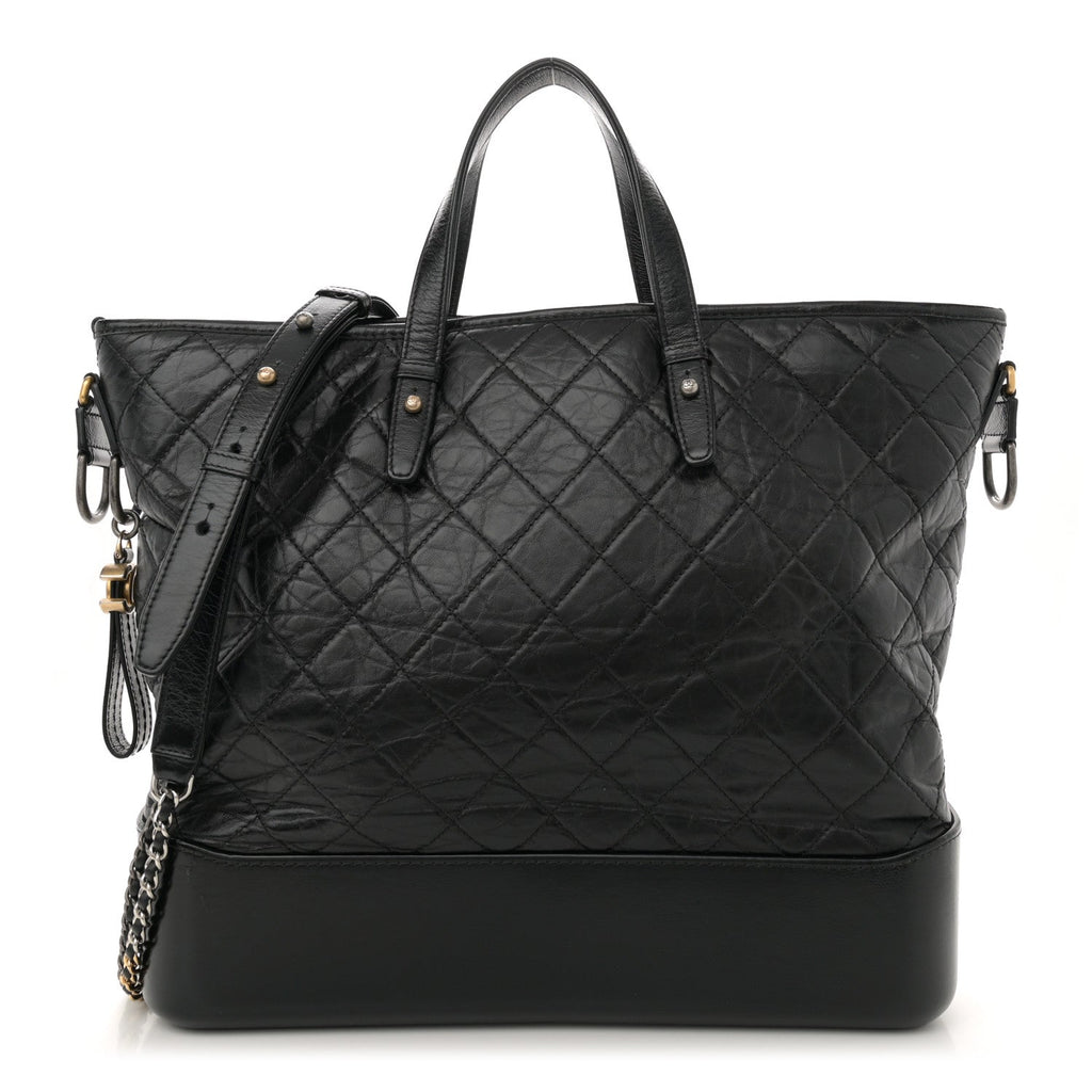 Aged Calfskin Quilted Large Gabrielle Shopping Tote Black