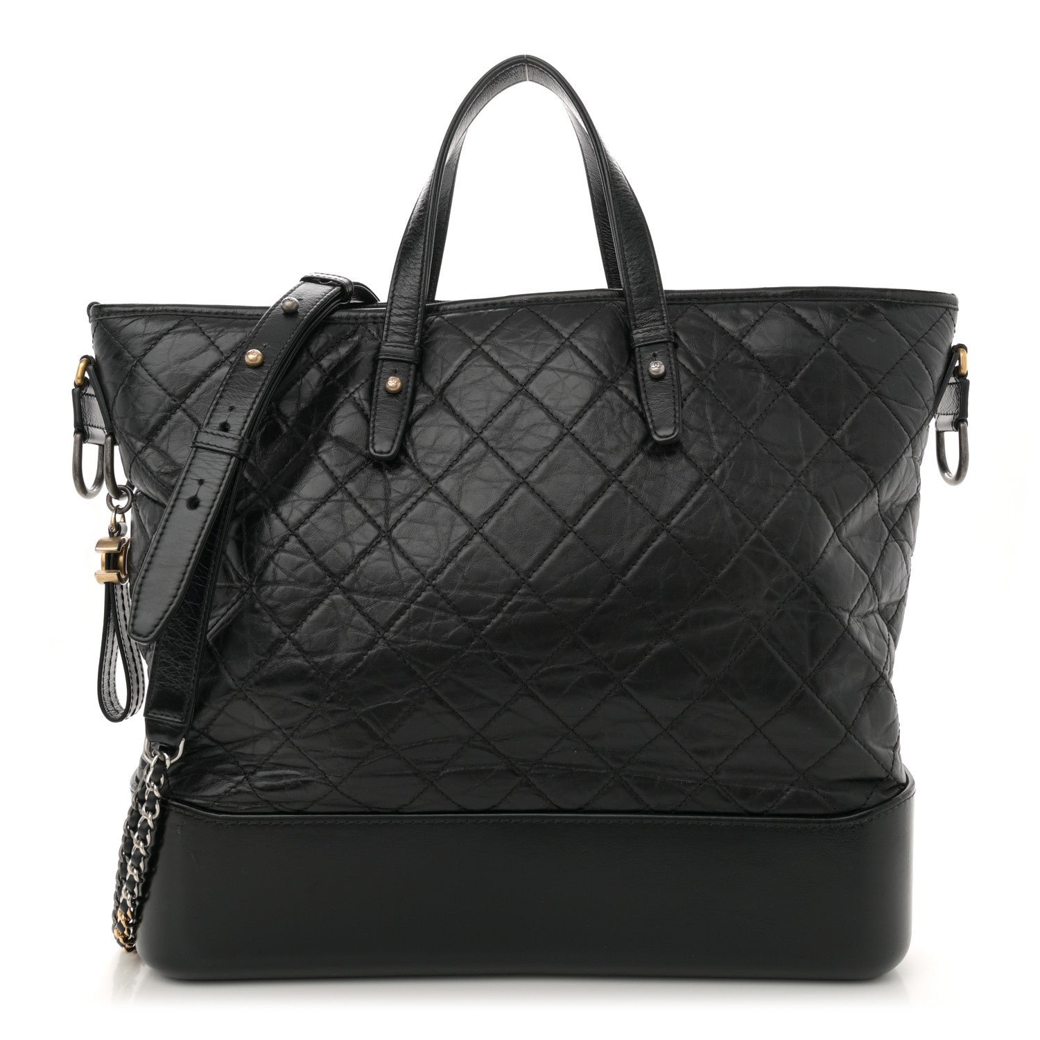 Aged Calfskin Quilted Large Gabrielle Shopping Tote Black