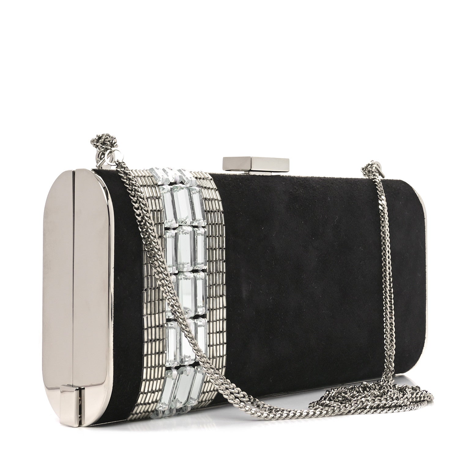 Suede Crystal Beaded Arrow Met Gala Clutch Black