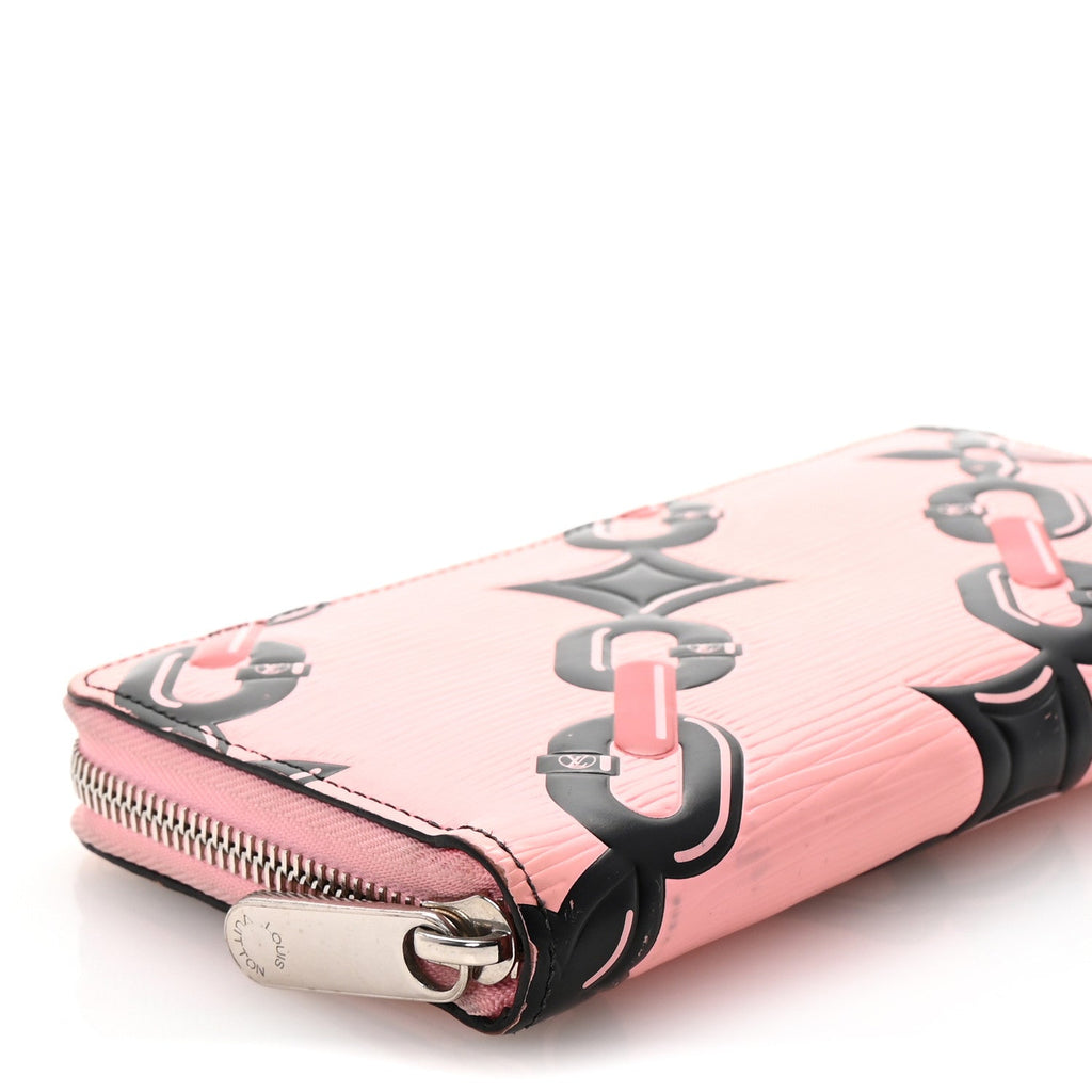 Epi Chain Flower Print Twist Zippy Wallet Pink