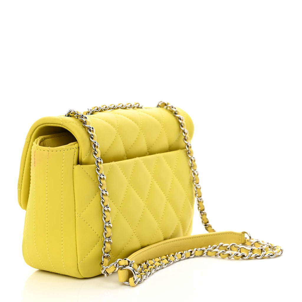 Rubber Quilted Lambskin Mini Square Coco Rain Flap Yellow
