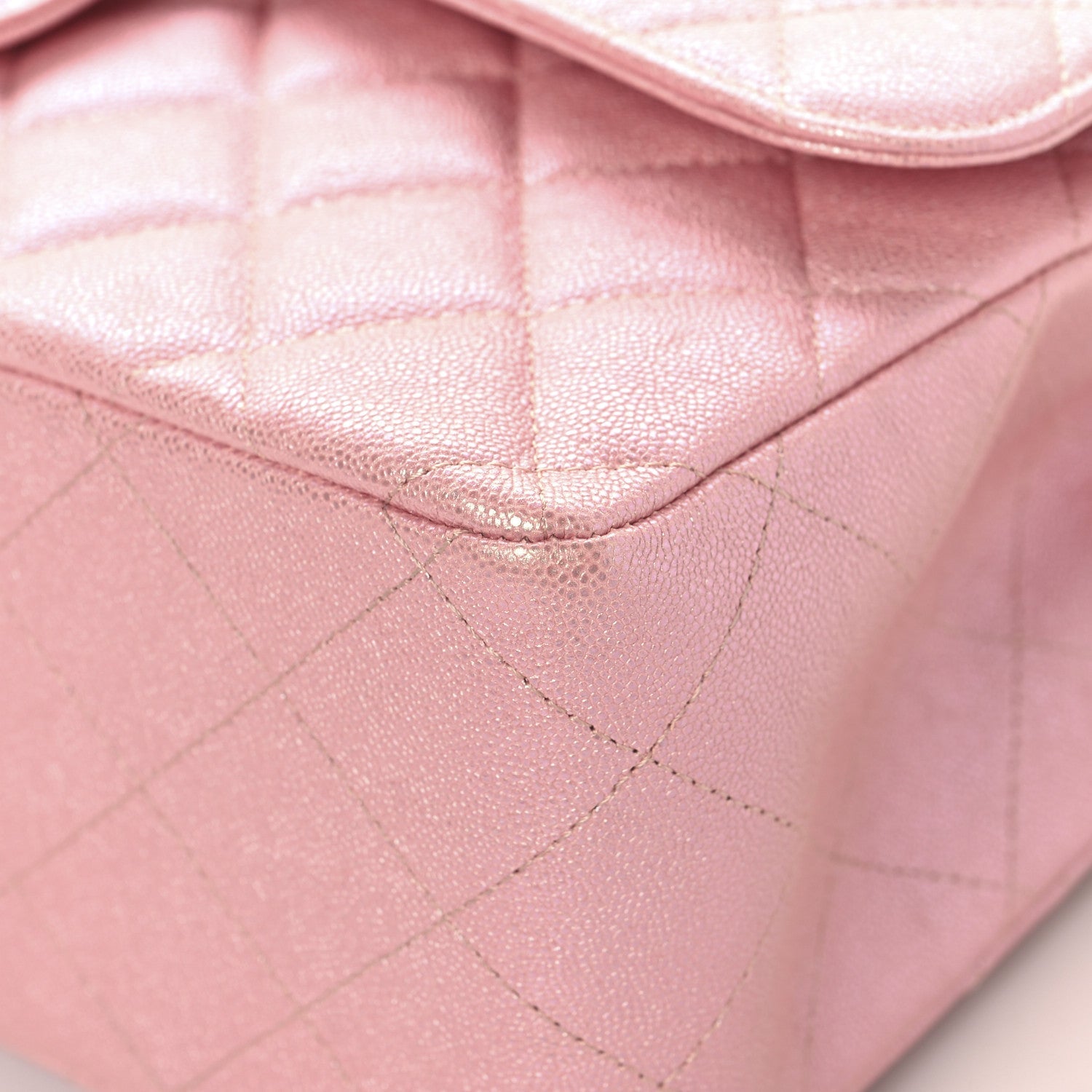 Iridescent Caviar Quilted Jumbo Double Flap Rose Pink