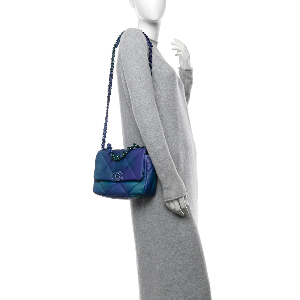 Tie Dye Calfskin Quilted Medium Chanel 19 Flap Blue Purple
