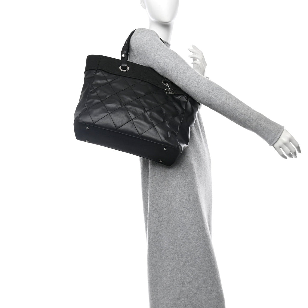 Coated Canvas Quilted Large Paris Biarritz Tote Black
