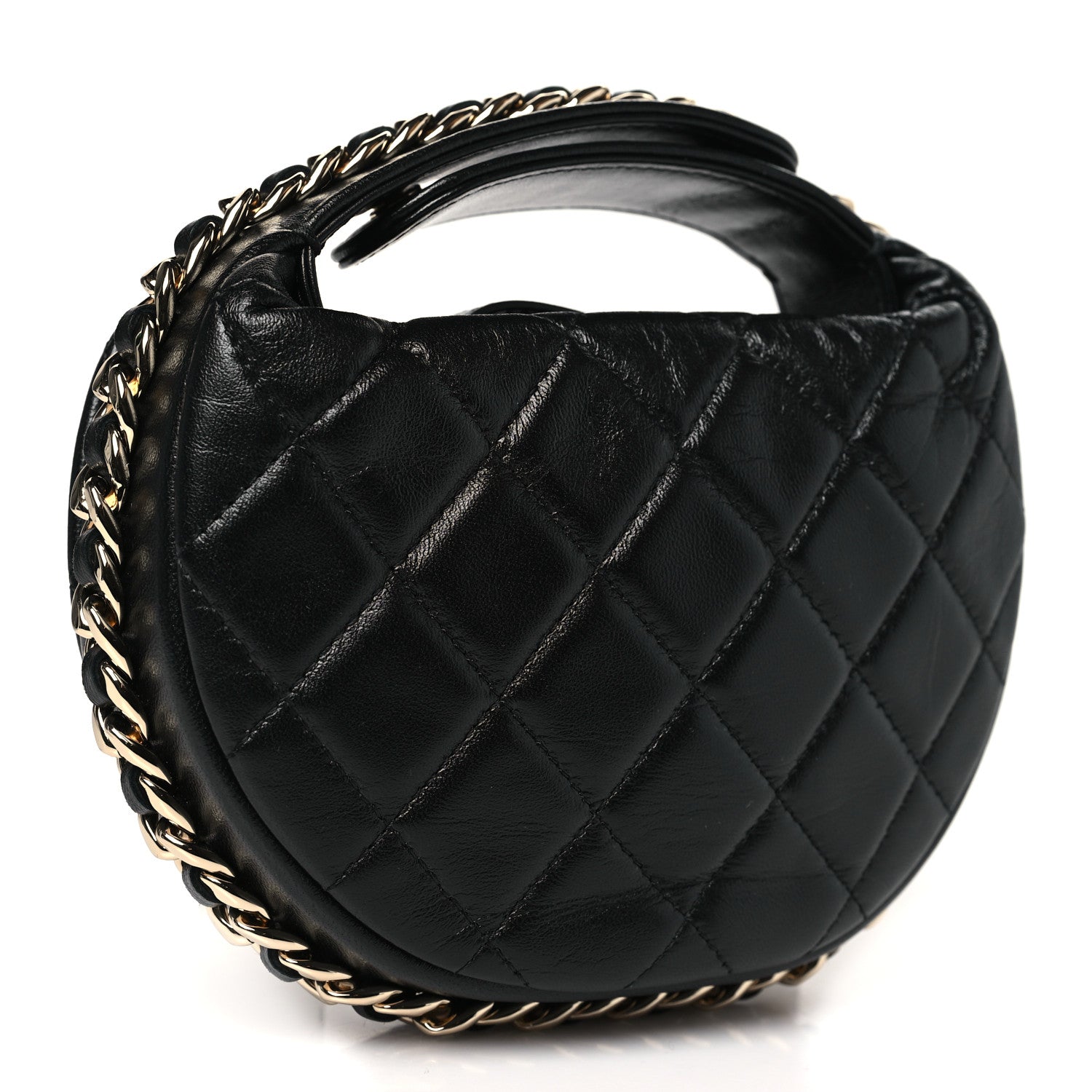 Lambskin Quilted Chain Around Pouch Black