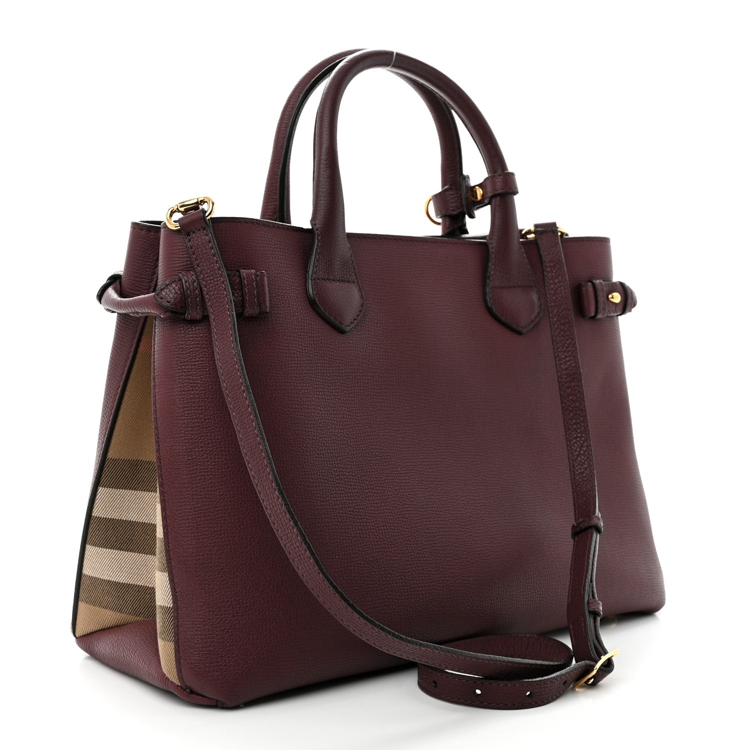 Derby Calfskin House Check Medium Banner Tote Mahogany Red
