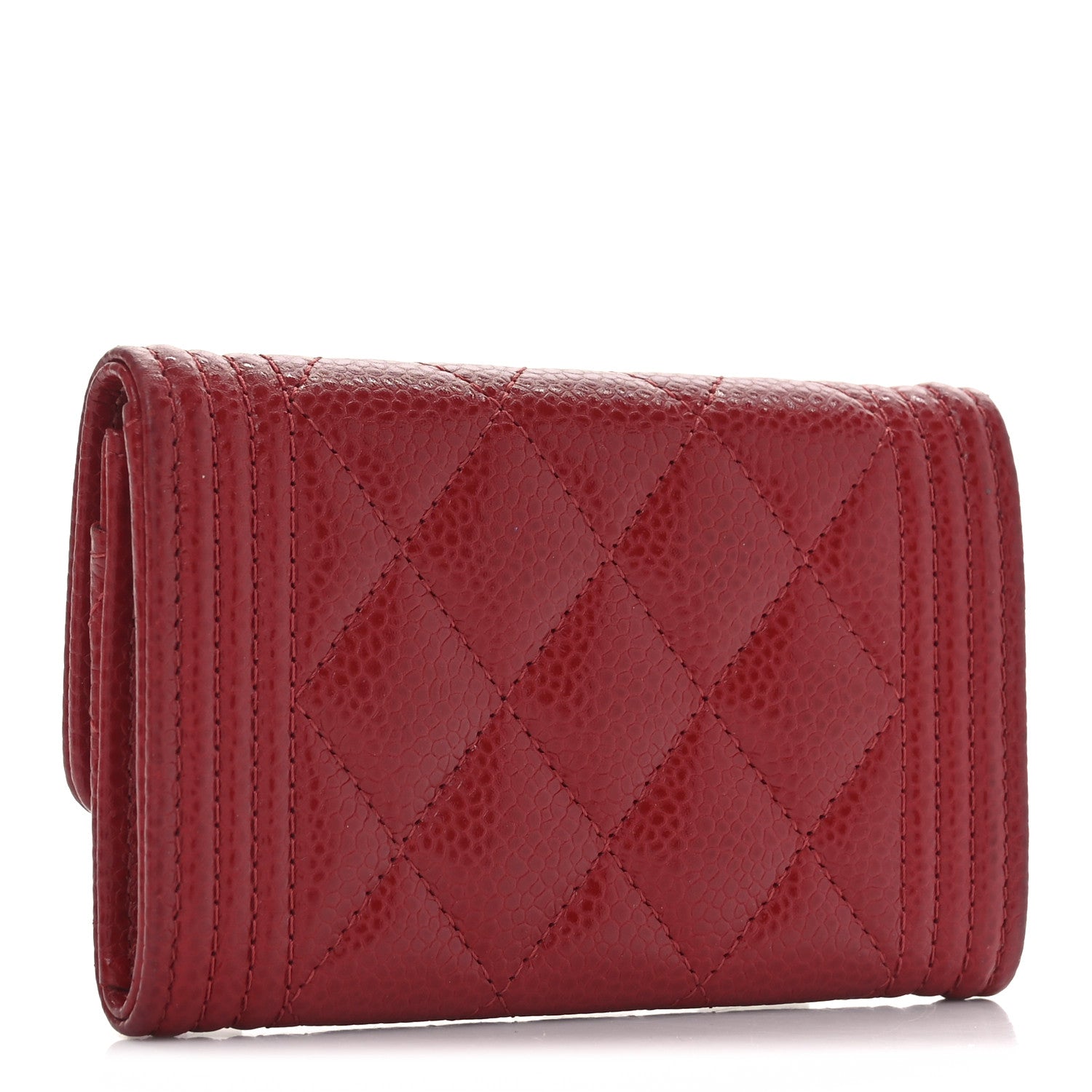 Caviar Quilted Boy Flap  Holder Wallet Red