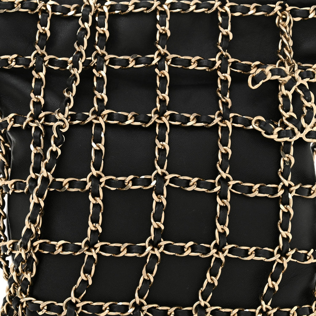 Lambskin Shopping Chain Tote Black