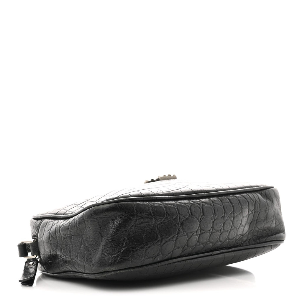 Calfskin Crocodile Embossed Monogram Lou Camera Bag Black
