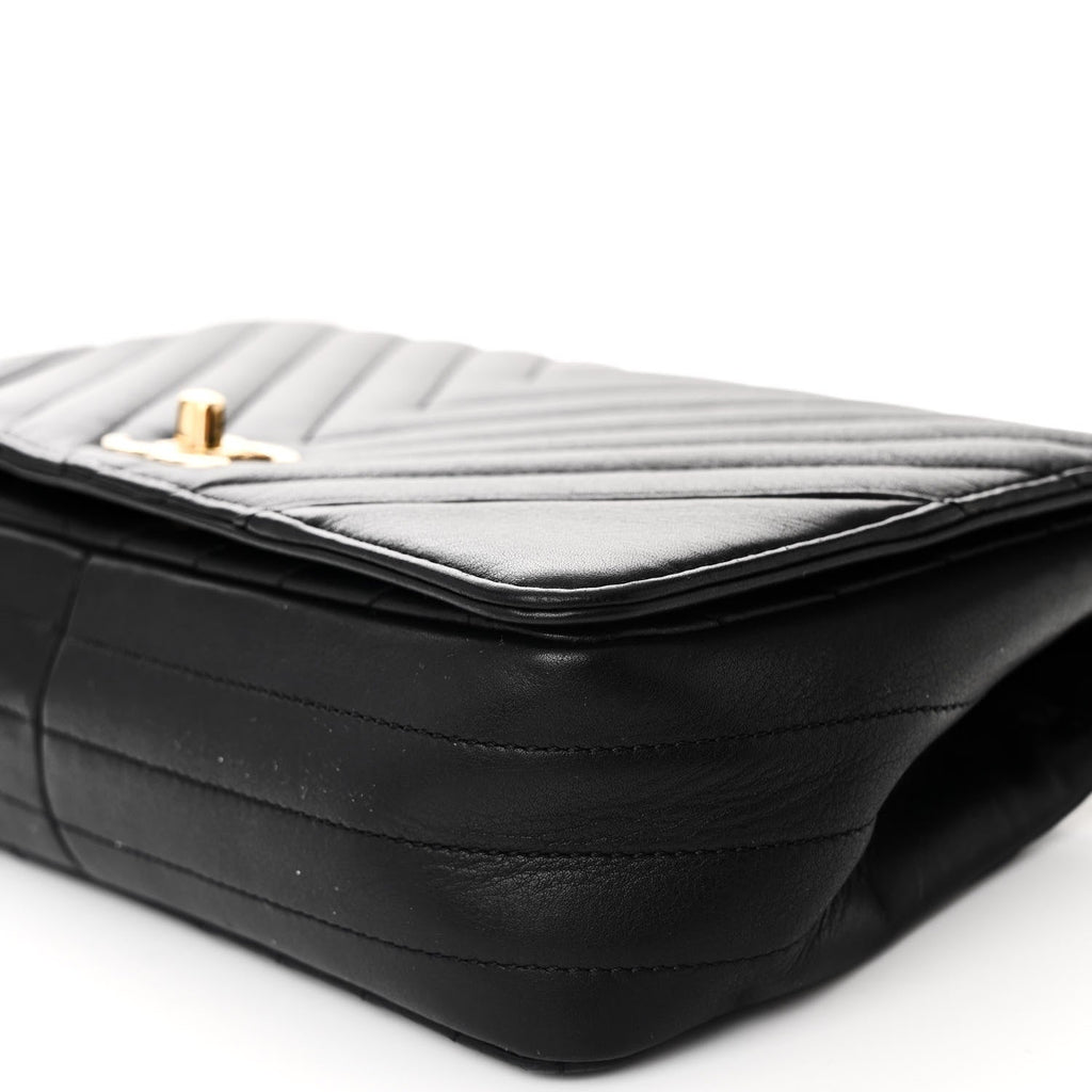 Calfskin Chevron Quilted Small Statement Flap Black