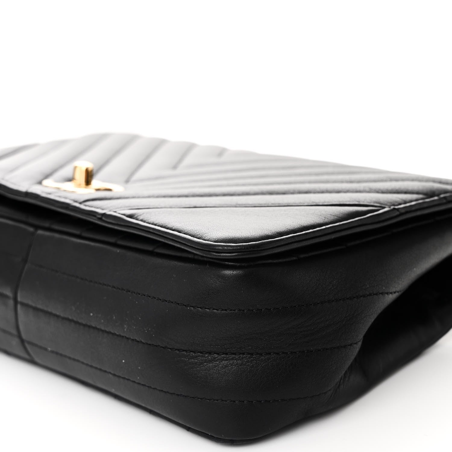 Calfskin Chevron Quilted Small Statement Flap Black