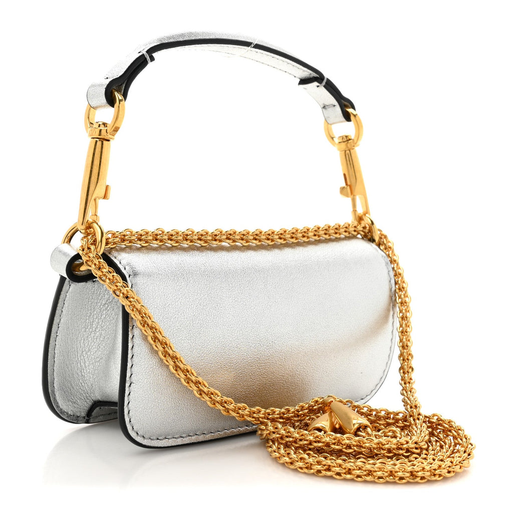 Laminated Calfskin Crystal Vlogo Micro Loco Shoulder Bag Silver Crystal