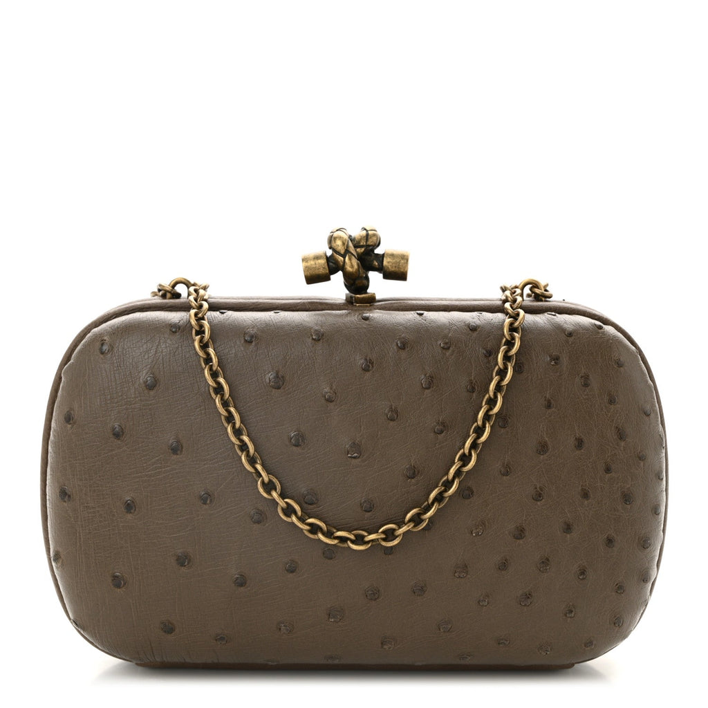 Ostrich Chain Knot Clutch New Steel