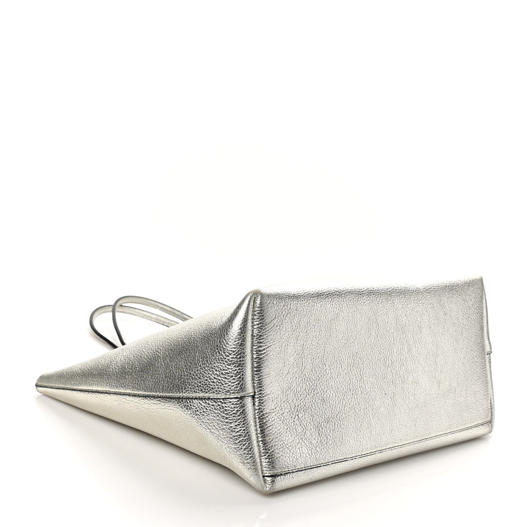 Metallic Grained Calfskin Travel Tote Silver