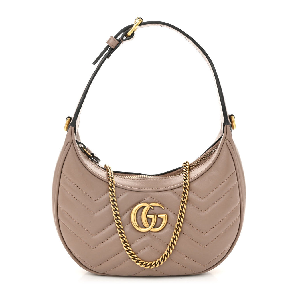 Calfskin Matelasse Chevron Mini GG Marmont Half Moon Hobo Porcelain Rose