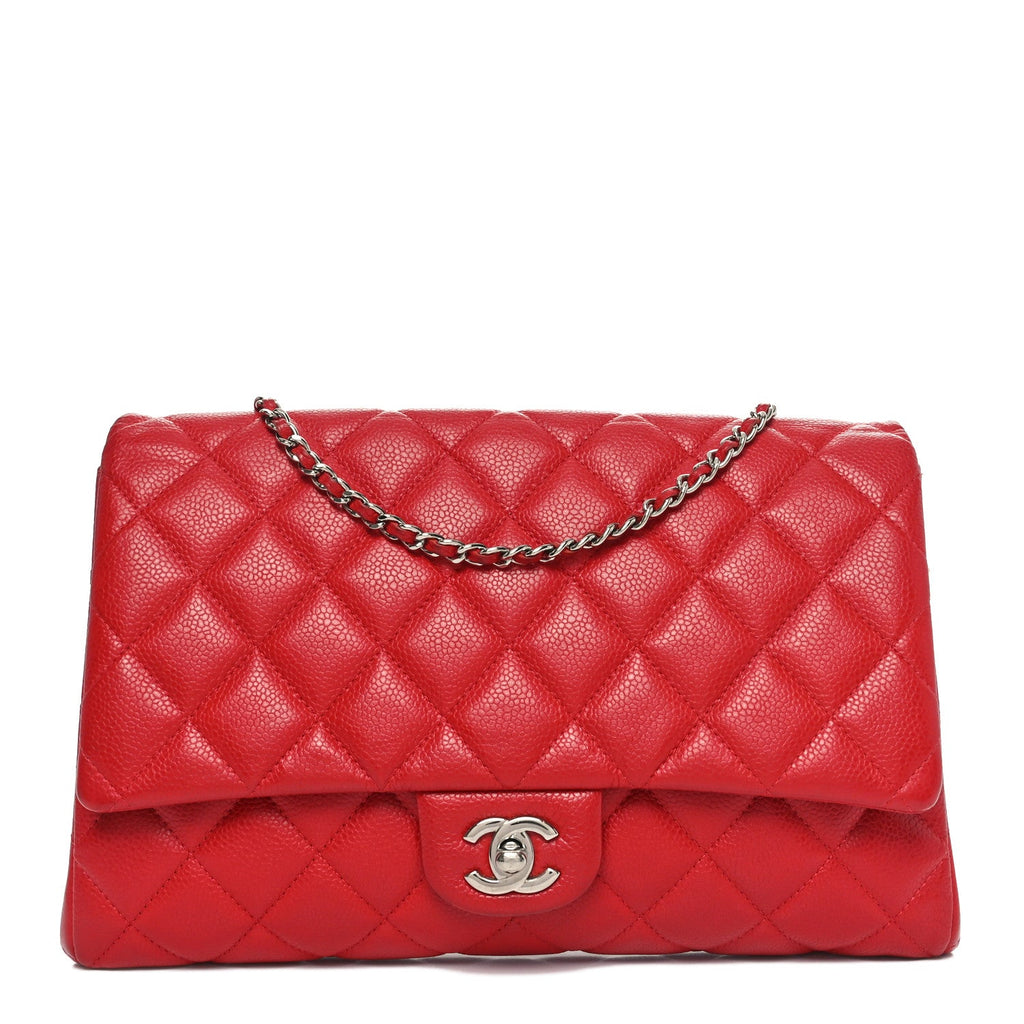 Caviar Quilted Clutch With Chain Flap Red