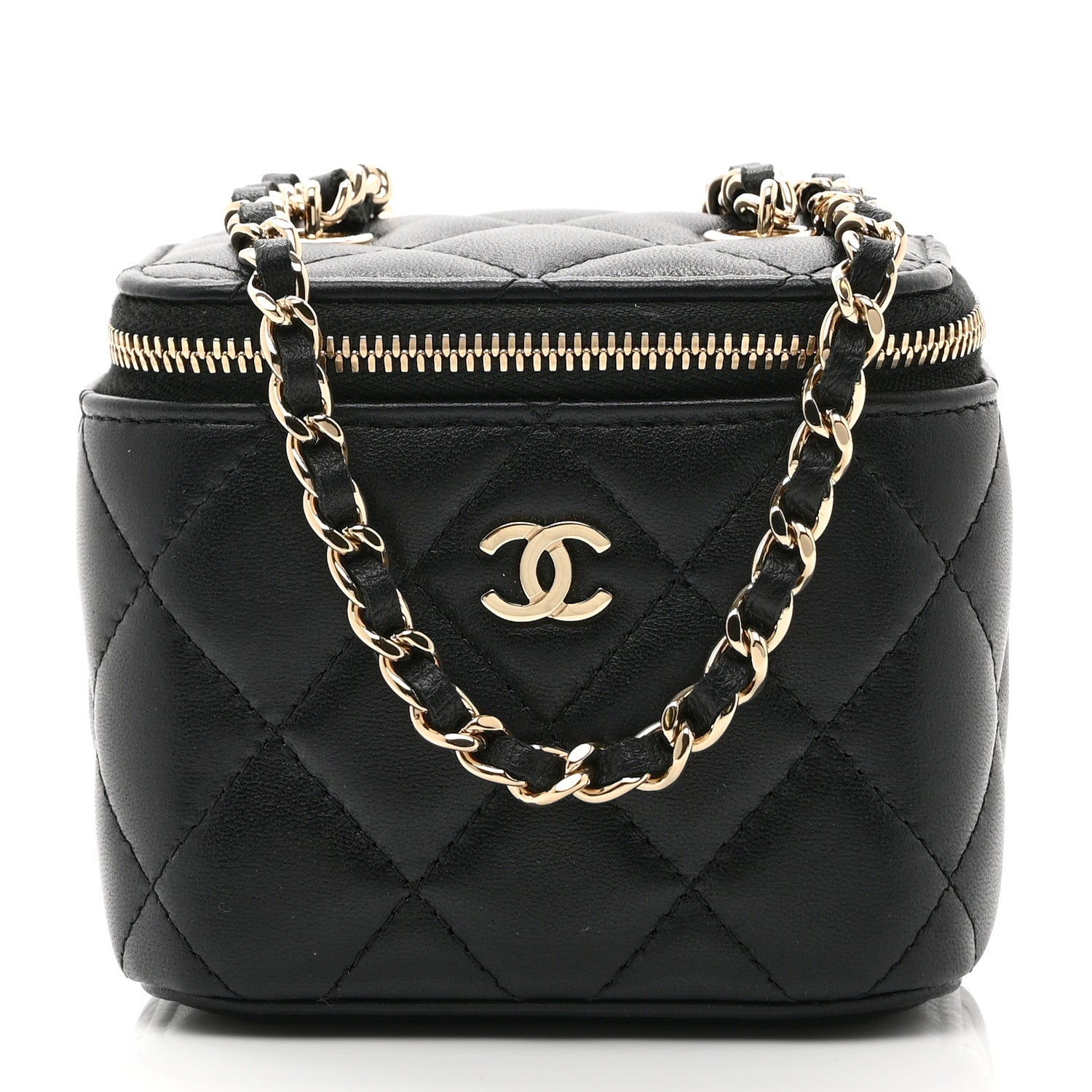 Lambskin Quilted Mini Vanity Case With Chain Black