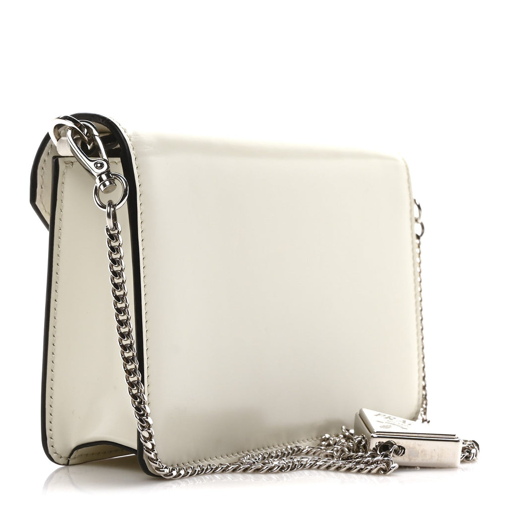 Spazzolato Triangle Logo Plate Flap Chain Crossbody Bag White