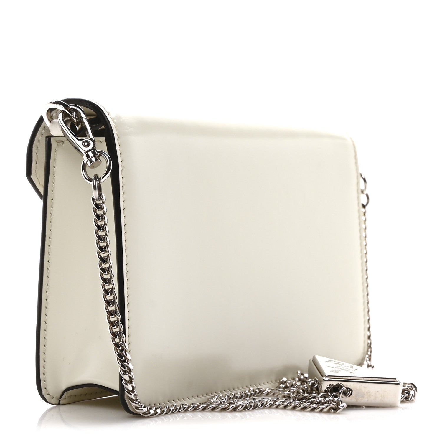 Spazzolato Triangle Logo Plate Flap Chain Crossbody Bag White