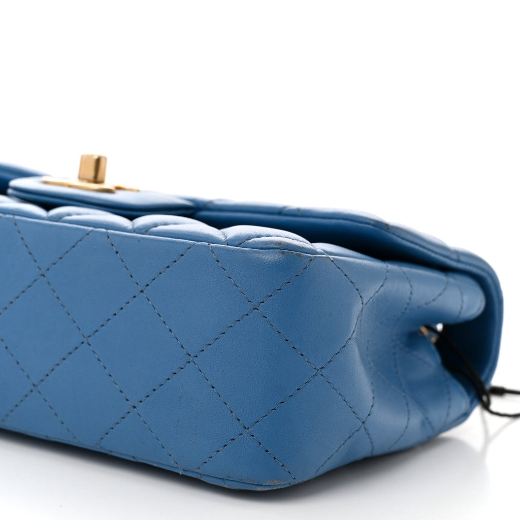 Lambskin Quilted Mini Rectangular Flap Blue
