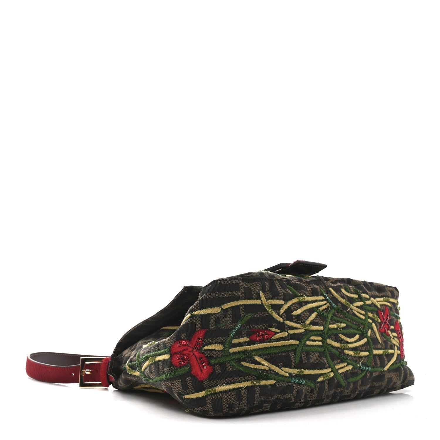 Zucca Pony Hair Embroidered Mama Baguette Tobacco Rosso