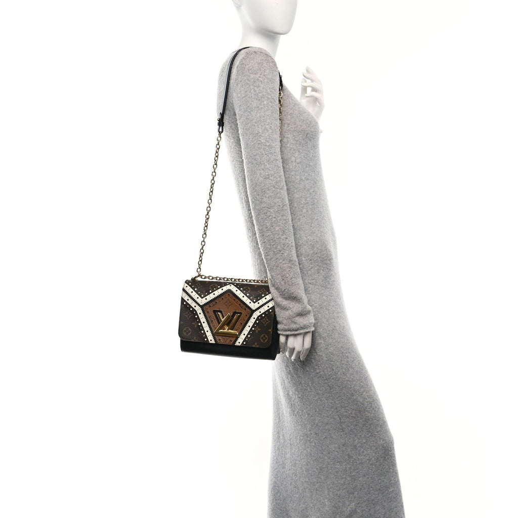 Veau Satin Monogram Twist Shoulder Bag MM Black