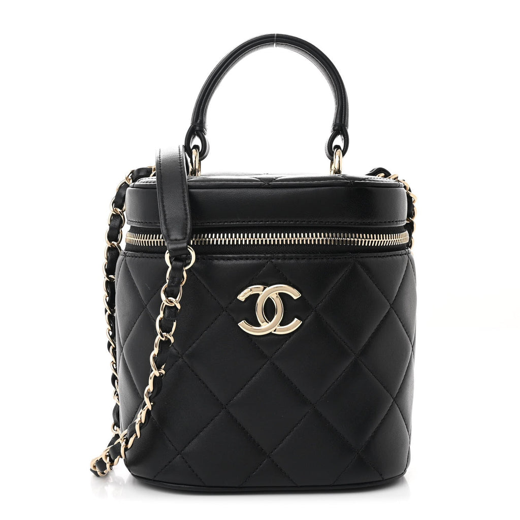 Lambskin Quilted Trendy Vanity Case Black