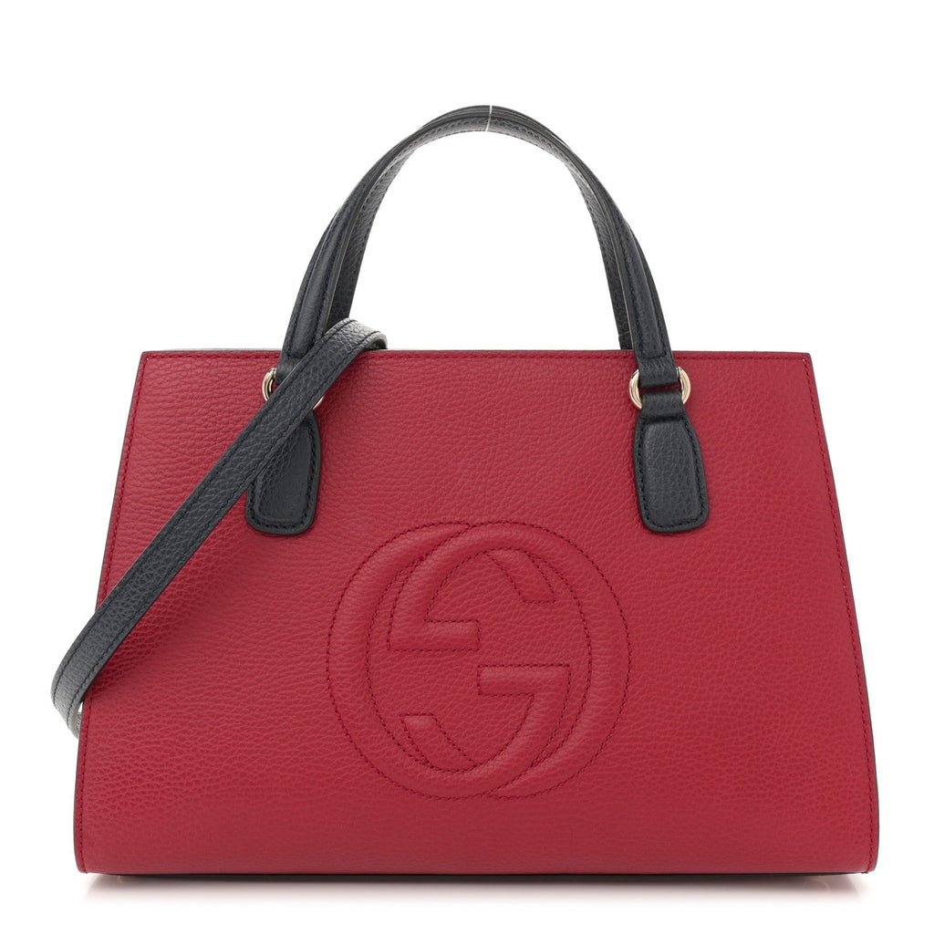 Dollar Calfskin Medium Soho Top Handle Satchel Hibiscus Red Mystic White Blue