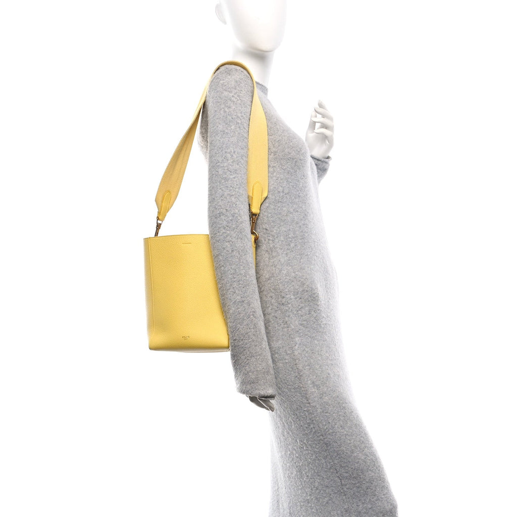 Soft Grained Calfskin Small Sangle Bucket Bag Citron
