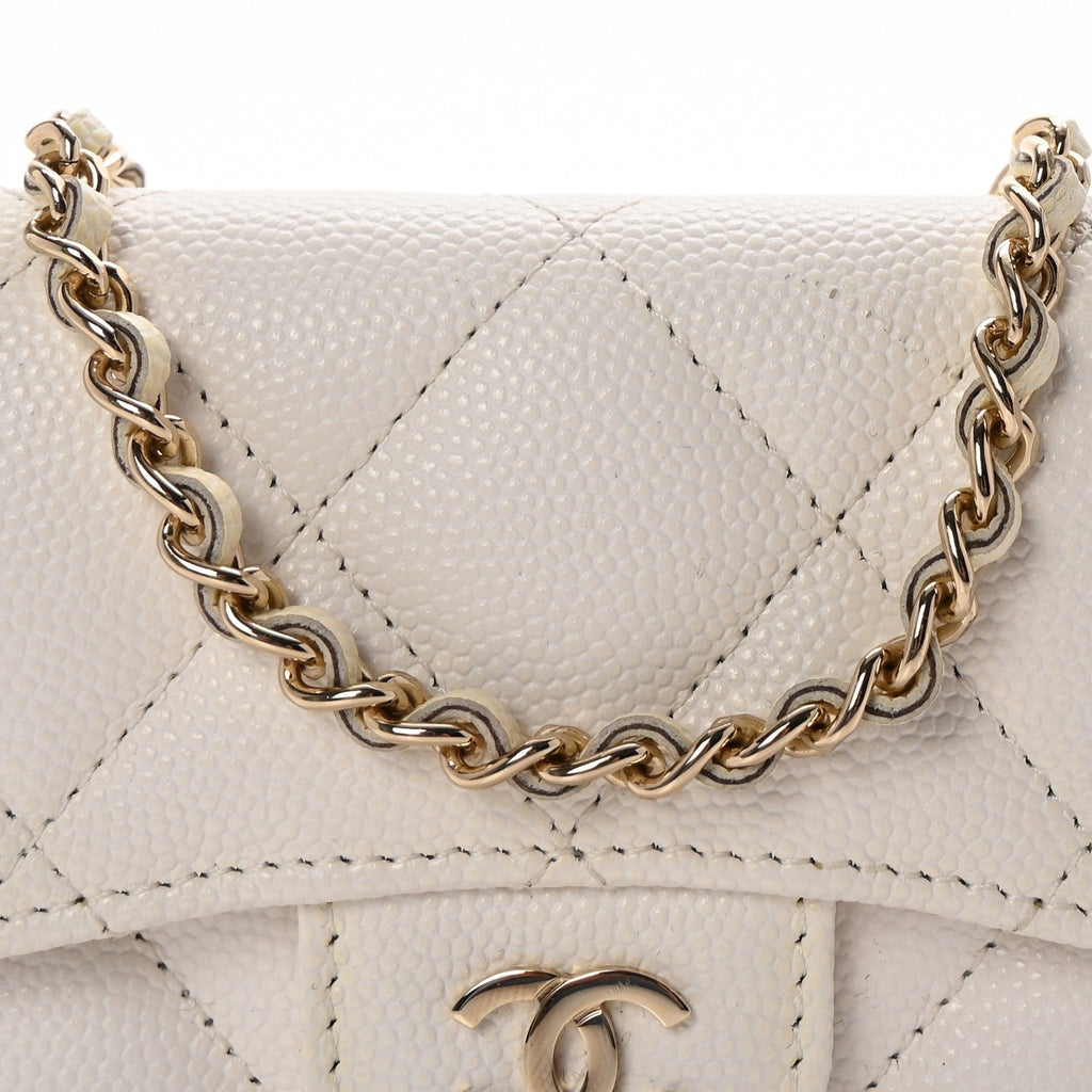 Caviar Quilted Flap  Holder On Chain White