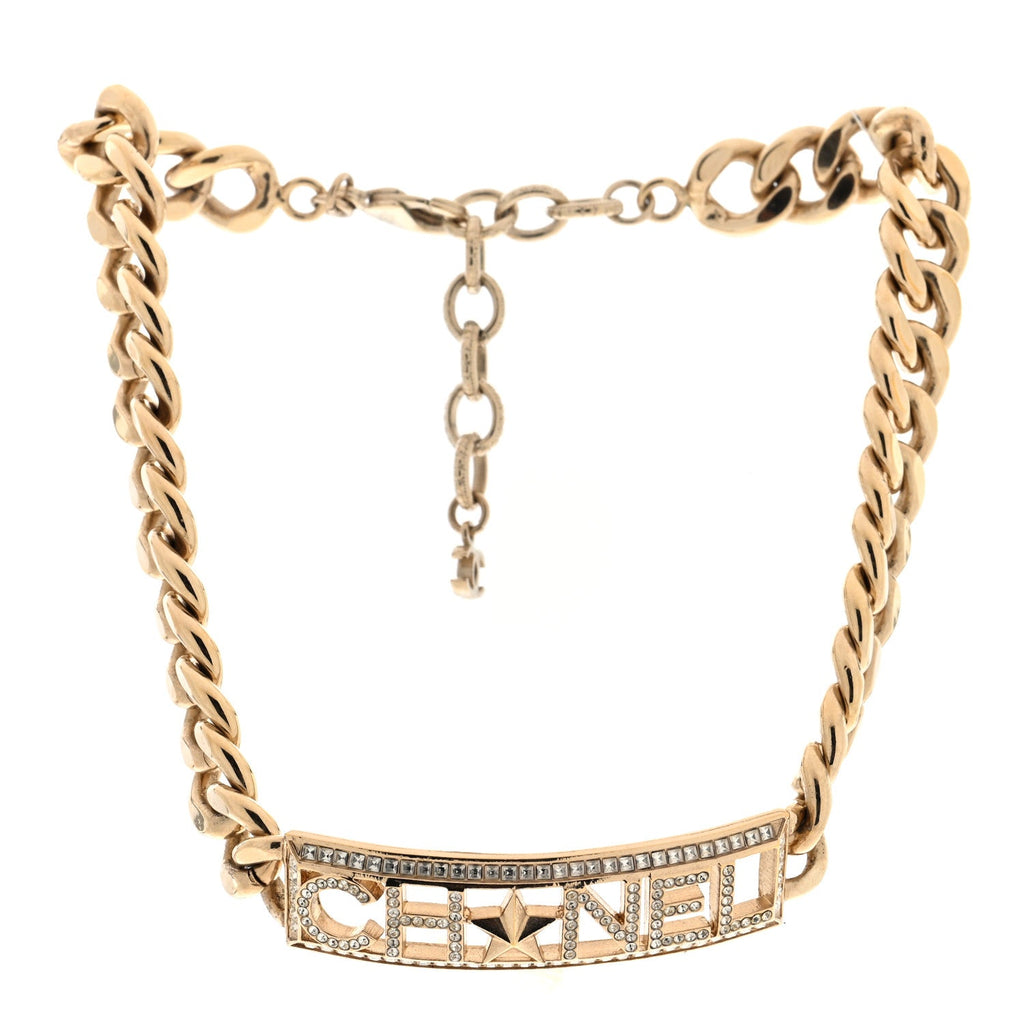 Crystal Chain Short Logo Necklace Gold