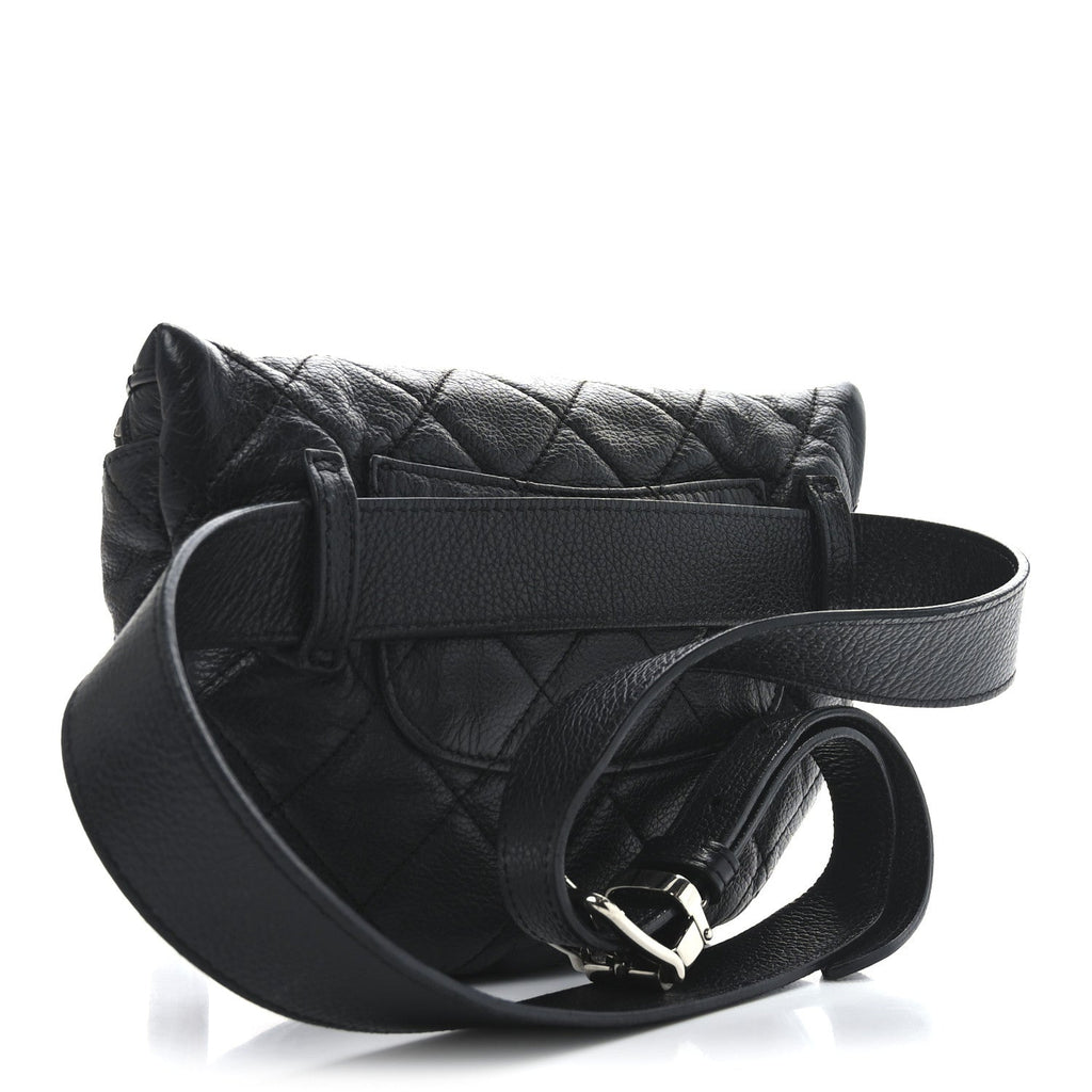 Grained Calfskin Quilted Waist Belt Bag Black