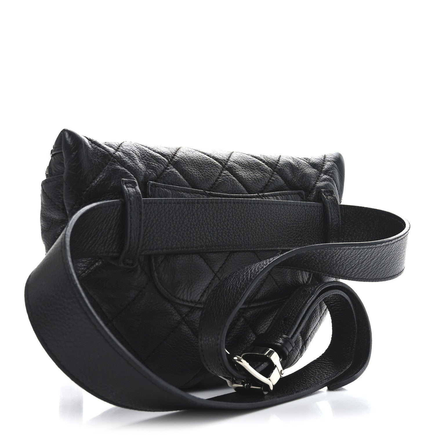 Grained Calfskin Quilted Waist Belt Bag Black